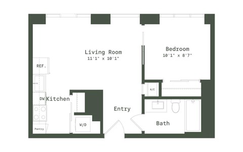Floor plan for 1 bed, 1 bath, 548 sqft